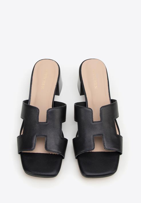 Women's block heel sandals with 'H' cut-out, black, 98-D-974-0-40, Photo 3