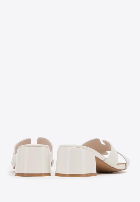 Women's block heel sandals with 'H' cut-out, cream, 98-D-974-5-40, Photo 4