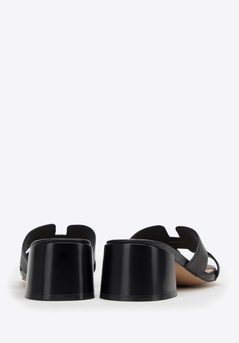 Women's block heel sandals with 'H' cut-out, black, 98-D-974-5-39, Photo 4