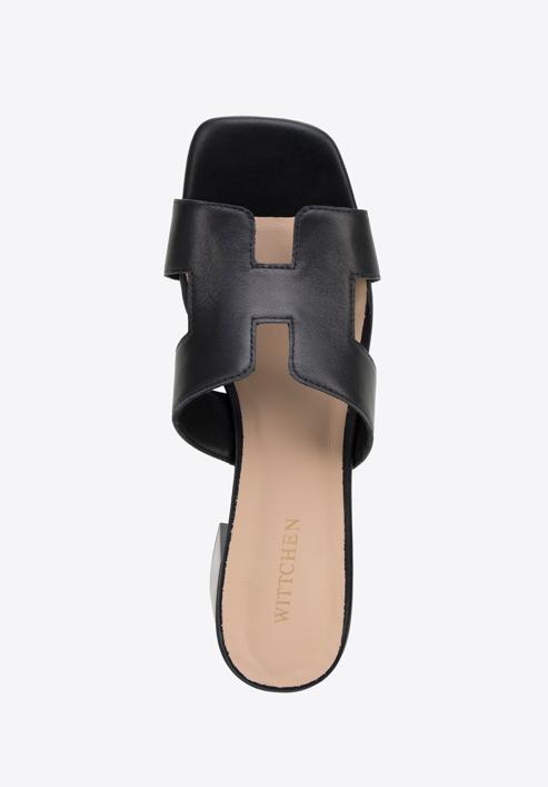 Women's block heel sandals with 'H' cut-out, black, 98-D-974-5-39, Photo 5