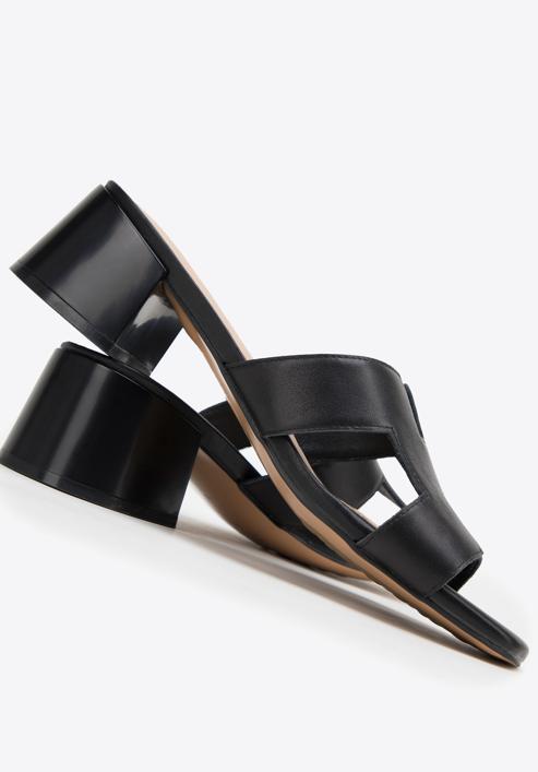 Women's block heel sandals with 'H' cut-out, black, 98-D-974-0-37, Photo 7