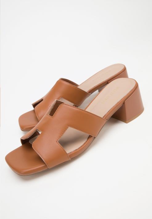 Women's block heel sandals with 'H' cut-out, brown, 98-D-974-0-41, Photo 7