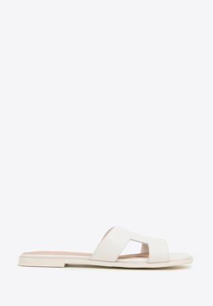 Women's cream leather sandals with 'H' cut-out
