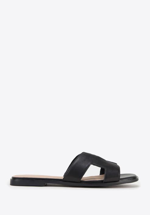 Women's leather sandals with 'H' cut-out, black, 98-D-973-0-38, Photo 1