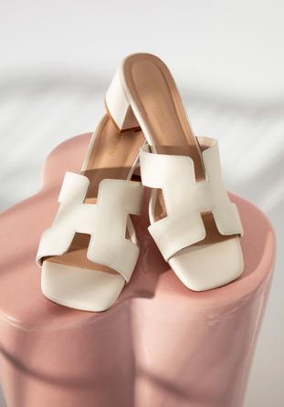 Women's leather sandals with 'H' cut-out, cream, 98-D-973-0-39, Photo 1