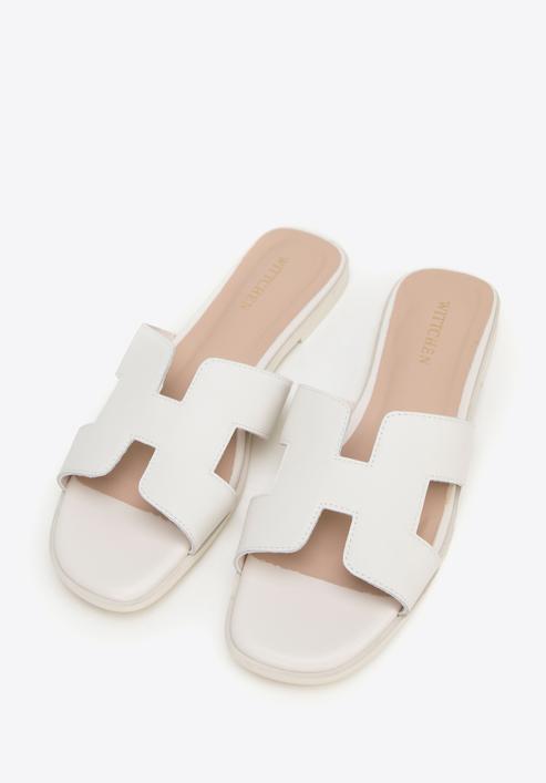 Women's leather sandals with 'H' cut-out, cream, 98-D-973-1-39, Photo 2