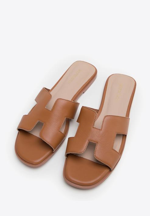 Women's leather sandals with 'H' cut-out, brown, 98-D-973-1-37, Photo 2