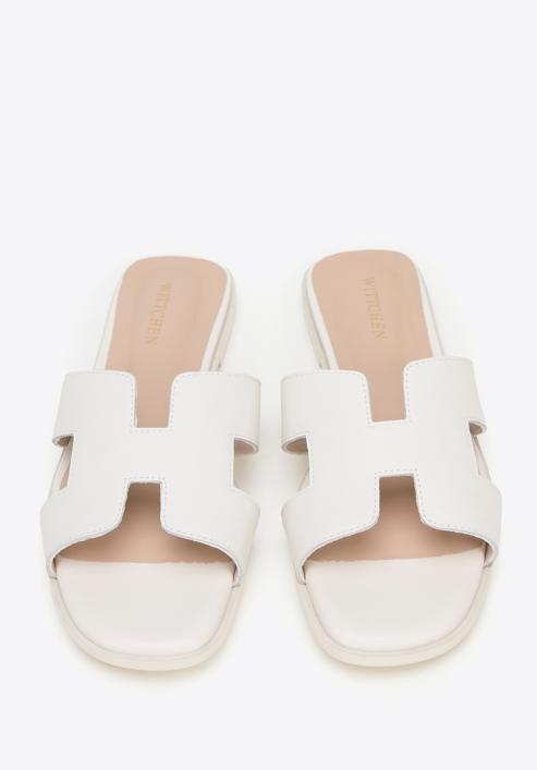 Women's leather sandals with 'H' cut-out, cream, 98-D-973-1-37, Photo 3