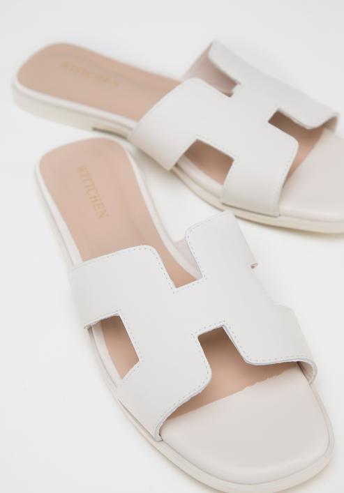 Women's leather sandals with 'H' cut-out, cream, 98-D-973-1-37, Photo 7