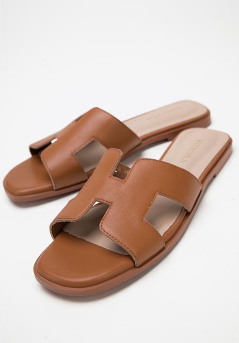 Women's leather sandals with 'H' cut-out, brown, 98-D-973-0-36, Photo 7