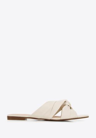 Leather sandals with crossover straps, cream, 94-D-752-0-35, Photo 1