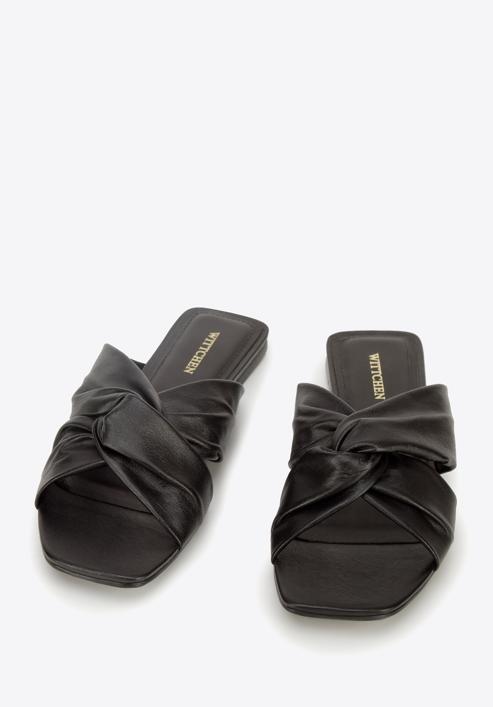 Leather sandals with crossover straps, black, 94-D-752-P-37, Photo 2