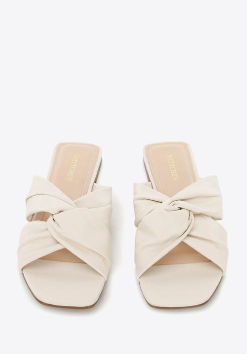 Leather sandals with crossover straps, cream, 94-D-752-0-39, Photo 3