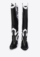 Women's leather cowboy knee high boots, black-white, 95-D-806-10-36, Photo 2