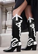 Women's leather cowboy knee high boots, black-white, 95-D-806-10-39, Photo 21