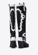 Women's leather cowboy knee high boots, black-white, 95-D-806-10-35, Photo 4