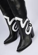 Women's leather cowboy knee high boots, black-white, 95-D-806-10-39, Photo 7