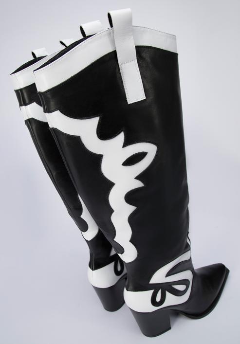 Women's leather cowboy knee high boots, black-white, 95-D-806-10-37, Photo 8