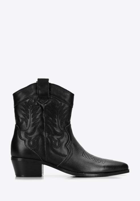 Women's embroidered leather cowboy boots, black, 97-D-855-1-35, Photo 1