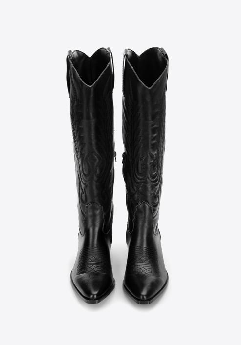 Women's embroidered leather tall western boots, black, 97-D-851-1-41, Photo 3