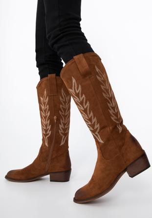 Women's embroidered tall cowboy boots, brown, 97-DP-804-5-40, Photo 1