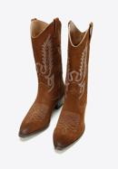 Women's embroidered suede knee high cowboy boots, brown, 97-D-854-5-35, Photo 2