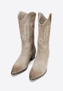 Women's embroidered suede knee high cowboy boots, beige grey, 97-D-854-9-39, Photo 2
