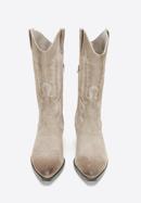Women's embroidered suede knee high cowboy boots, beige grey, 97-D-854-9-36, Photo 3