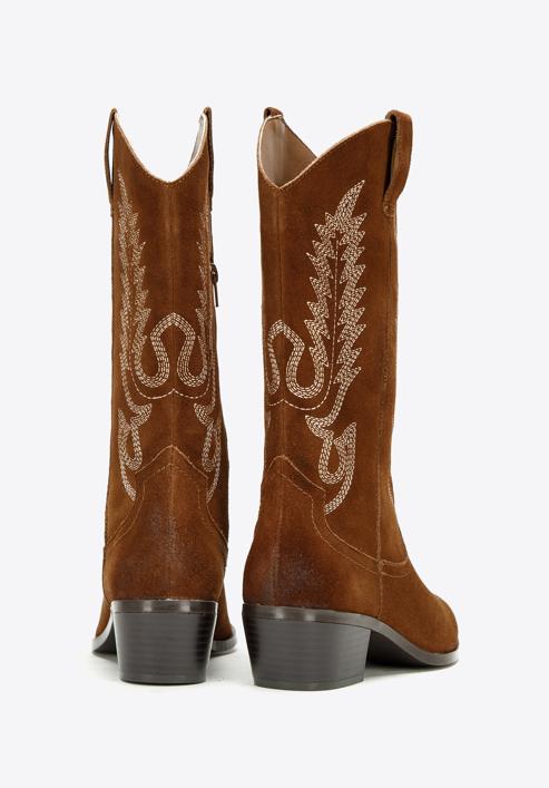 Women's embroidered suede knee high cowboy boots, brown, 97-D-854-9-36, Photo 4