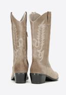 Women's embroidered suede knee high cowboy boots, beige grey, 97-D-854-9-36, Photo 4