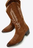 Women's embroidered suede knee high cowboy boots, brown, 97-D-854-9-37, Photo 6
