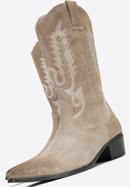 Women's embroidered suede knee high cowboy boots, beige grey, 97-D-854-9-39, Photo 7