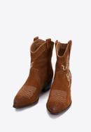 Women's embroidered suede cowboy boots, brown, 97-D-856-Z-37, Photo 2