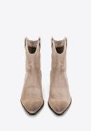 Women's embroidered suede cowboy boots, light beige, 97-D-856-5-40, Photo 3