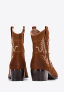 Women's embroidered suede cowboy boots, brown, 97-D-856-Z-38, Photo 4