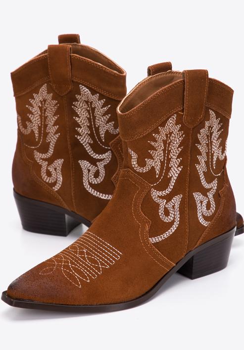 Women's embroidered suede cowboy boots, brown, 97-D-856-5-35, Photo 6