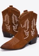 Women's embroidered suede cowboy boots, brown, 97-D-856-Z-37, Photo 6