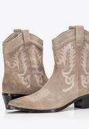 Women's embroidered suede cowboy boots, light beige, 97-D-856-5-40, Photo 6