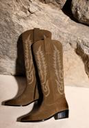 Women's embroidered suede tall cowboy boots, green, 97-D-852-Z-41, Photo 30