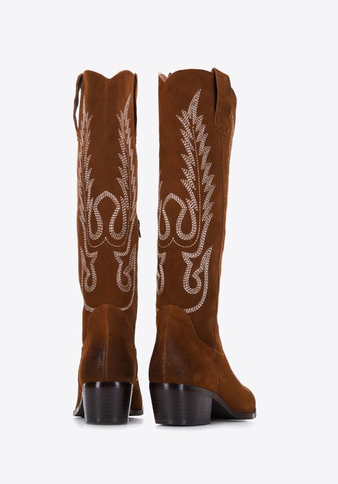 Women's embroidered suede tall cowboy boots, brown, 97-D-852-Z-35, Photo 4