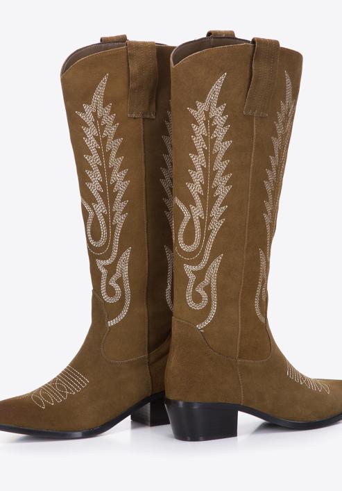 Women's embroidered suede tall cowboy boots, green, 97-D-852-5-36, Photo 6