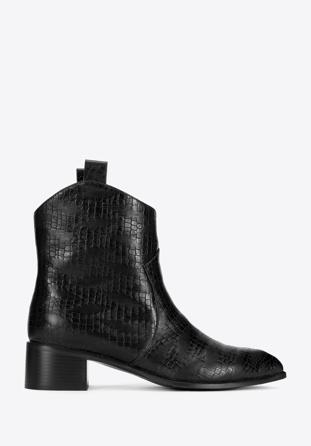 Croc-embossed leather cowboy boots, black, 95-D-502-1-38, Photo 1