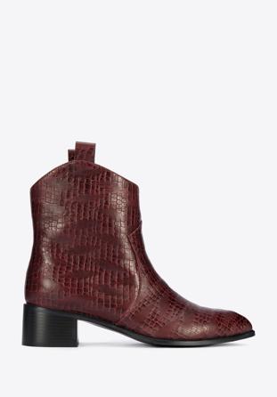 Croc-embossed leather cowboy boots, burgundy, 95-D-502-3-40, Photo 1