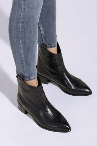 Croc-embossed leather cowboy boots, black, 95-D-502-1-35, Photo 1