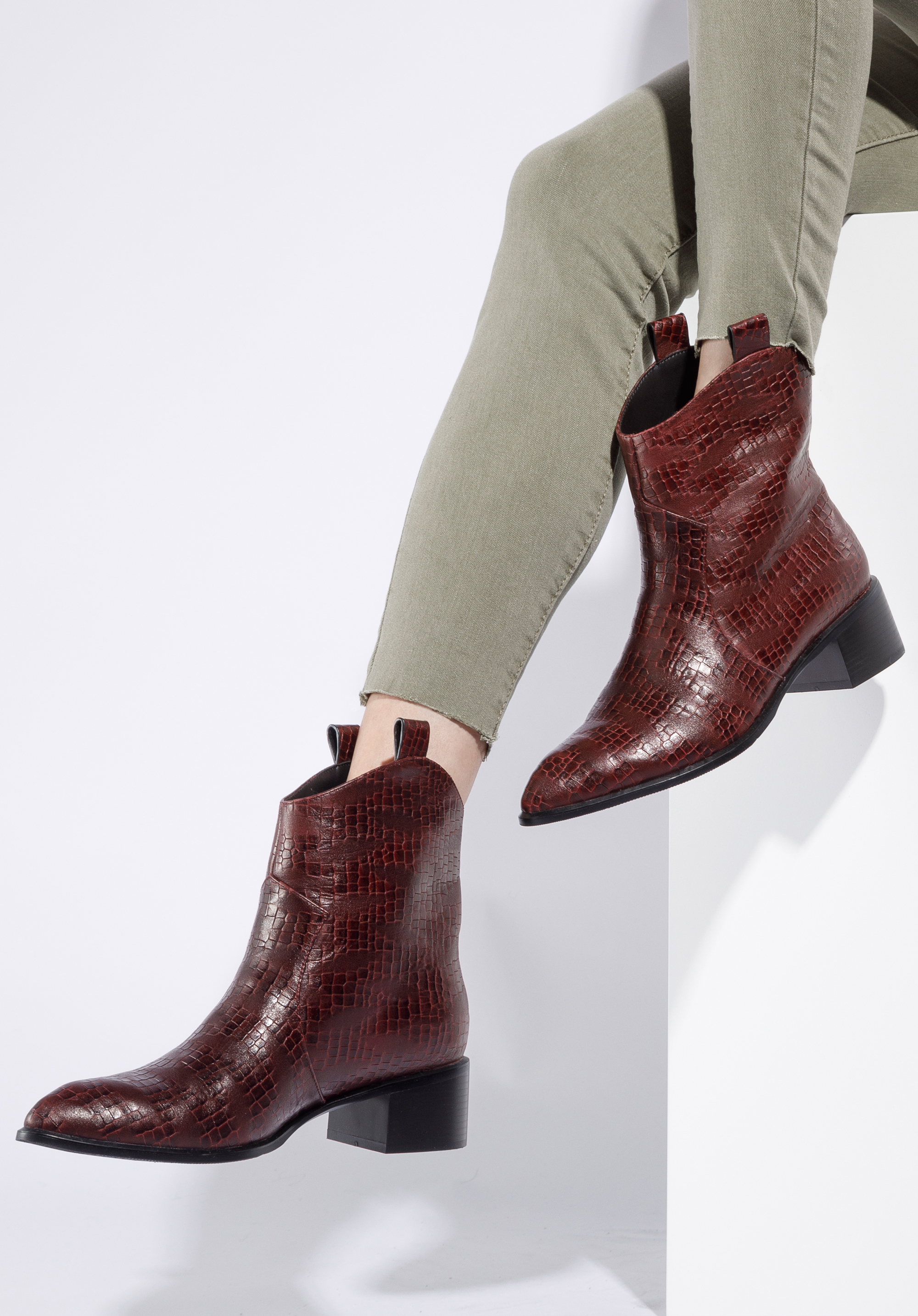 Burgundy croc online boots