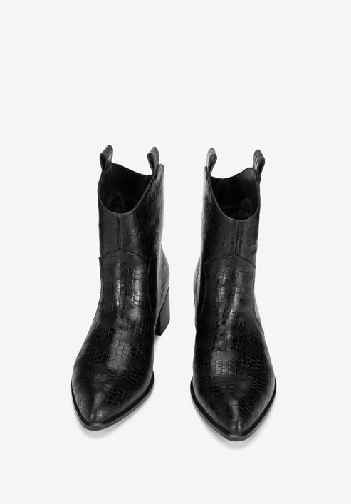 Croc-embossed leather cowboy boots, black, 95-D-502-1-39, Photo 2