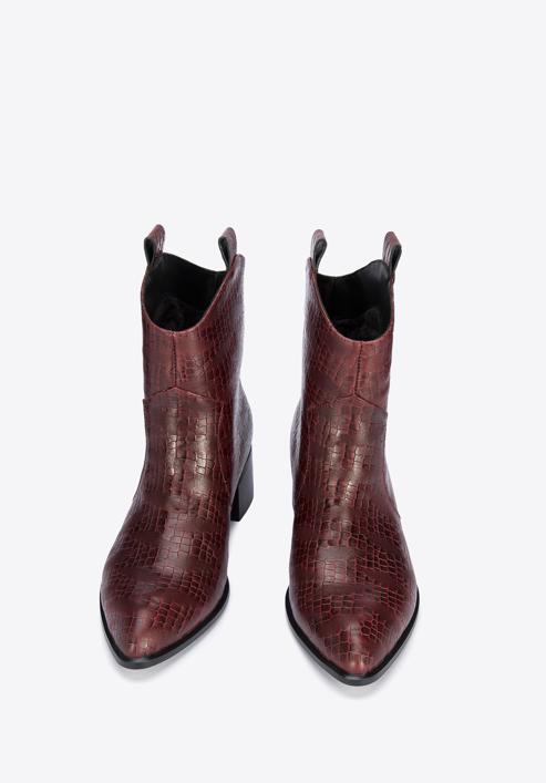 Croc-embossed leather cowboy boots, burgundy, 95-D-502-1-36, Photo 2