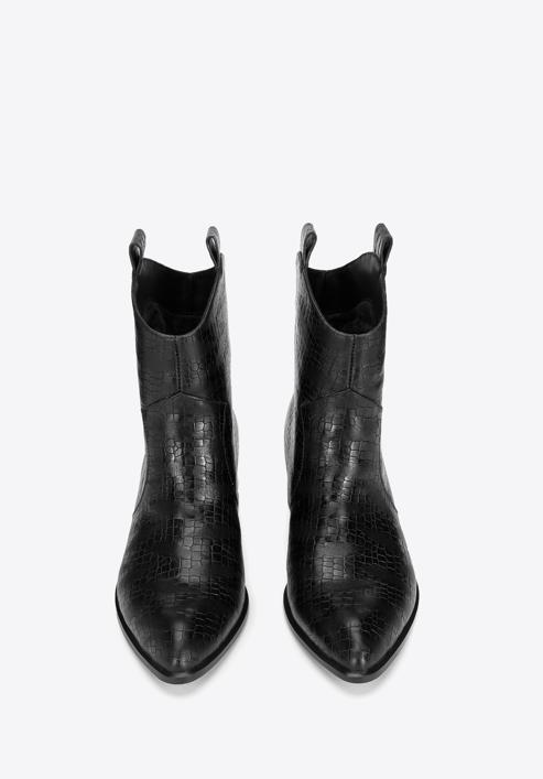 Croc-embossed leather cowboy boots, black, 95-D-502-3-37, Photo 3