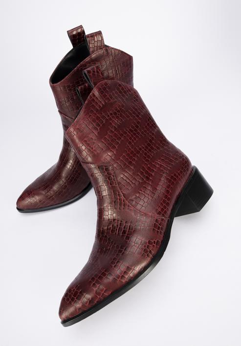 Croc-embossed leather cowboy boots, burgundy, 95-D-502-1-36, Photo 7