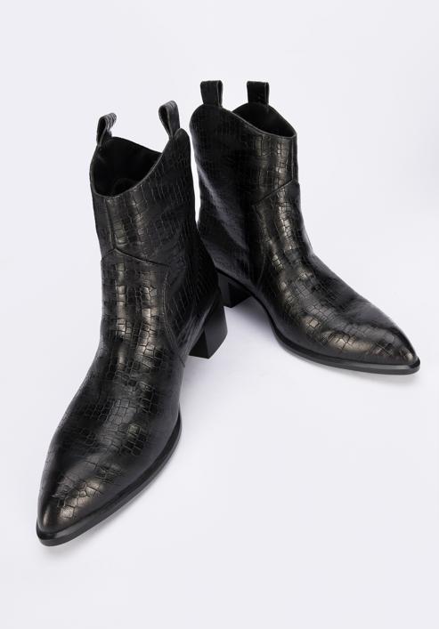 Croc-embossed leather cowboy boots, black, 95-D-502-1-39, Photo 8